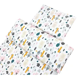 TupTam Kinder Gemusterte Bettdecken Set Ganzjahresdecke Bettdecke Kopfkissen Flachkissen 2tlg., Farbe: Wald/Beige, Größe: 135x100 cm