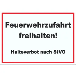 Feuerwehrzufahrt freihalten Halteverbot nach StVO Aufkleber A5 (148x210mm)