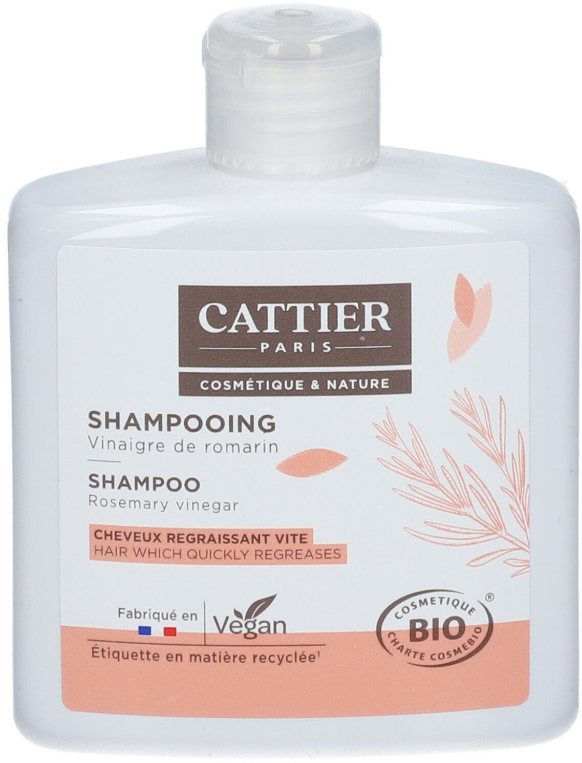 Cattier Shampooing Vinaigre de romarin bio Cheveux gras 250 ml shampooing