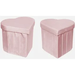 2er-Set faltbare Hocker für Kinder mit Sitzfläche aus rosa Samt und Herzform - Joy