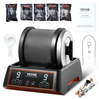 Vevor Steinpolierset Steinpolierer 1,13 kg Kapazität 9 Geschwindigkeitsstufen, 9-Tage-Poliertimer Steinschleifmaschine mit groben Edelsteinen &