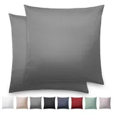Blumtal Mako Satin Kissenbezug 80x80 Baumwolle Anthrazit - 2er Set Kissenbezüge aus 100% Baumwolle - edle Glanzoptik & Reißverschluss - Satin Kissenbezug für Kopfkissen 80x80 & Sofakissen