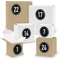 Adventskalender zum Füllen 24x Quader Würfel gemischt WEISS / BRAUN + Sticker (V03 Z08)