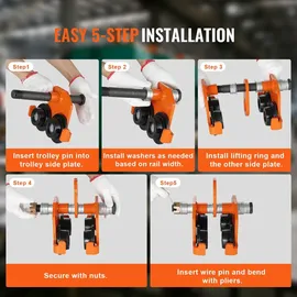 Vevor Laufkatze 1Tonnen Tragfähigkeit Hallenkran 63,5-203,2mm Einstellbare Breite Kran 295x230x240mm Rollfahrwerk Doppelrad-Design Handfahrwerk für I- und H-Trägern Hallenkran Ladekran