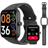 SKG Smartwatch für Damen und Herren (Anruf annehmen/tätigen), Alexa integriertes, extra schwarzes Band, IP68 Smartwatch für Android iPhones, 100+ Sport 4,6 cm Fitness-Tracker mit