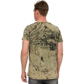 RUSTY NEAL T-Shirt RUSTY NEAL "Rusty Neal", Herren, Gr. S, grün (khaki), 100% Baumwolle, bedruckt, normal, Rundhals, Shirts T-Shirt, mit Allover-Print