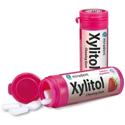 MIRADENT Xylitol Kaugummi Erdbeere 30 g Kaugummi