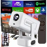 Mini-Projektor - Tragbar - Android 13-Projektor - WLAN - 360° drehbar - Full HD 4K - Für Smartphones - Weiß