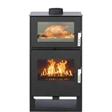 ALAZ K9M Kaminofen 9 kW – Schwarz | Holzofen mit Backfach & Schamott-Brennkammer | Dauerbrandofen für Scheitholz | Für Haus, Hütte & Ferienhaus