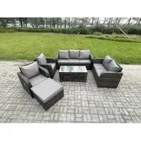 Fimous Polyrattan Gartenmöbelset Rattan Lounge Sofa Set mit Rechteckiger Couchtisch 3 Hockern Dunkelgrau Gemischt