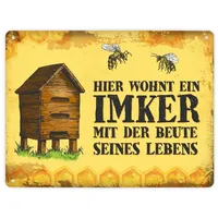 Trendaffe Metallschild XL mit Beute Motiv und Spruch: Hier