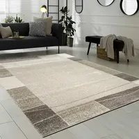 Paco Home Designer Teppich Wohnzimmer Teppich Modern Bordüre in Braun Beige Preishammer, Grösse:80x150 cm
