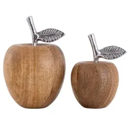 Amagohome Dekofiguren 2er Set Apfel H15/13x9/8cm Aufsteller Apfel-Optik Mangoholz Aluminium