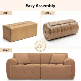 COMHOMA Sofa 2 Sitzer, 180 x 86 x 40 cm Bodensofa, Couch mit Rückenlehne, Kissen und Armlehne, Modernes Stoffsofa für Wohnzimmer, Wohnung, Büro,... - Braun