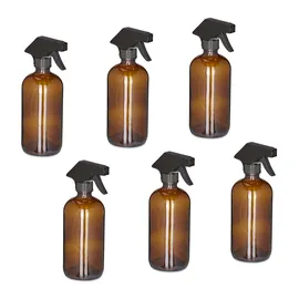 Relaxdays Sprühflasche Glas, 6er Set Braun,Schwarz