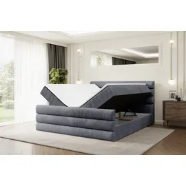 altdecor Boxspringbett mit Fußteil, H3 Matratze und Topper - 160x200 cm - CELESTIA-Z - Dunkelgrau Samt - Polsterbett mit Bettkasten und Lattenrost... - Dunkelgrau