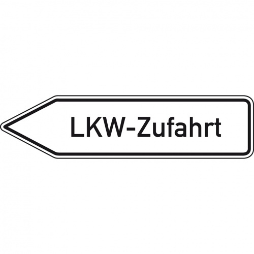 Schild I Wegweiser LKW-Zufahrt, linksweisend, Aluminium RA0, reflektierend, 1400x350mm, DIN 67520
