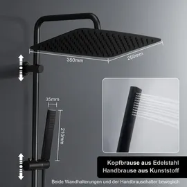 Görbach Regendusche Duschsystem mit Ablage Schwarz 35x25cm