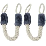 Relaxdays Türkordel Klemmschutz, 2er Set, Türstopper Klinke, Baby Türsicherung, weich, Baumwolle, 57 cm, beige/blaugrau