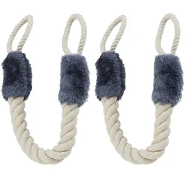 Relaxdays Türkordel Klemmschutz, 2er Set, Türstopper Klinke, Baby Türsicherung, weich, Baumwolle, 57 cm, beige/blaugrau