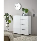 HBZ Sideboard »Santorin Mehrzweckschrank-Universalschrank, BxHxT 90x99x40 cm«, (1 St.), Mit 1 Tür und 4 Schubkästen mit Softclose, Glasfront und Glasoberboden, weiß , Maße B: 90 H: 99 T: 40