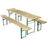 Sunfun Bierzeltgarnitur  (Tisch  (L x B x H): 220 x 70 x 77 cm, Bank  (B x T x H): 220 x 25 x 49 cm, Ohne Rückenlehne, Nadelholz/Stahl, Lasiert, Naturbraun/Grün)
