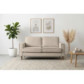 Home Affaire 2-Sitzer HOME AFFAIRE "Pinto Skandi, 166 cm, Chenille, Struktur", creme, B:168cm H:89cm T:97cm, 100% Polyester, Sofas, mit Keder, Massivholzfüße Eiche geräuchert, Wellenunterfederung