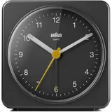 Braun Klassischer analoger Wecker Schlummerfunktion und Licht, ruhiges Quarzuhrwerk, Crescendo-Alarm, schwarzes Modell BC03B