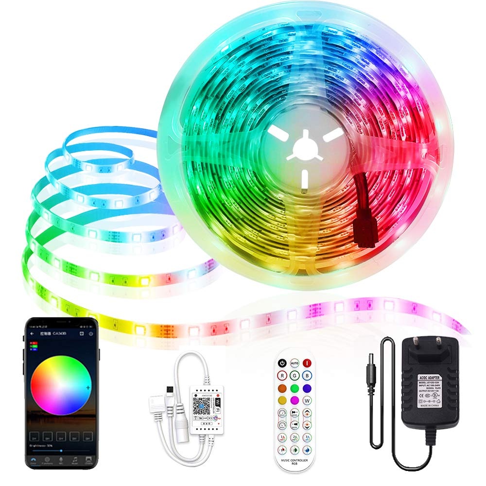XUNATA LED Strip 10M, WiFi 5050 RGB LED Streifen, Smart App-Steuerung, Sync mit Musik, mit Fernbedienung, Kompatibel mit Alexa, Echo und Google Home für Schlafzimmer Zuhause Schrankdek