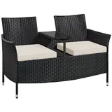 2-Sitzer Polyrattan Gartenbank mit Tisch & Kissen Rattan Sitzbank Wetterfest