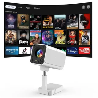 Puxinat Smart Beamer mit WiFi6 und Bluetooth5.2 Elektrischer Fokus 1080P Beamer weiß