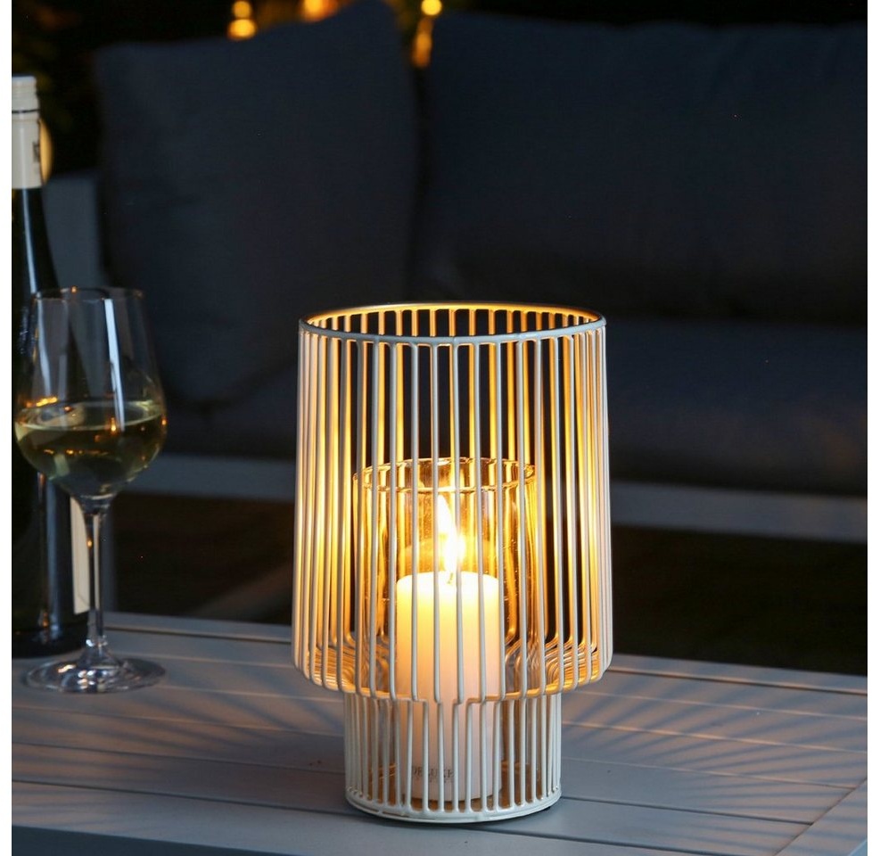 MARELIDA Windlicht Windlicht Laterne Glaseinsatz Tischlaterne Kerzenhalter H: 22cm gold (1 St) beige