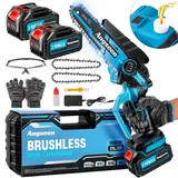 Mini Kettensäge mit Akku, 6 Zoll Akku Kettensäge mit 8000mAh Akku, 1000W Bürstenloser Motor, Automatischer Öler und 2 Super Ketten, HandKettensäge Akku für Gartenscheren Astschere Holzschneiden