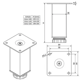 SOTech Möbelfuß ZULU 38 x 38 x 120 mm