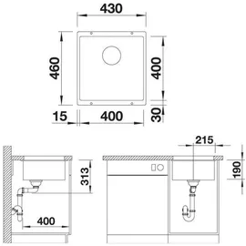 Blanco Subline 400-U felsgrau + Handbetätigung + InFino