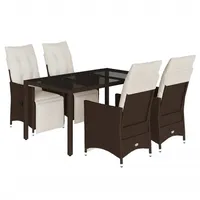 vidaXL 5-tlg. Garten-Bistro-Set mit Kissen Braun Poly Rattan