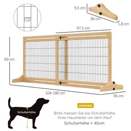 PawHut Hunde Absperrgitter Holz verstellbar 104-183 x 36 x 69 cm Braun