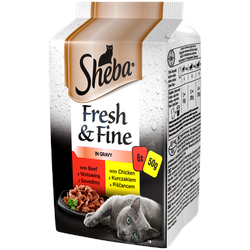 SHEBA Beutel 6x50g Fresh&Fine - feuchtes Katzenfutter in Sauce (mit Huhn, Rind, Ente) (Rabatt für Stammkunden 3%)