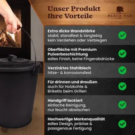 Black Oak Ascheeimer Santorini 25L Stahl Ø35,5 x H43 cm schwarz