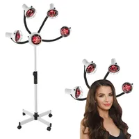 Friseur Trockenhaube 5 Kopf Infrarot Friseur Salon Wärmelampe, 750W Heizung Trockenhaube mit Standfuß, Haartrockner 40-80°C, 112-136cm Höhenverstellbar (Weiß)
