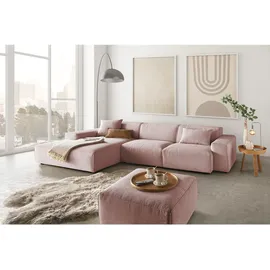 KAWOLA Sofa RANI Ecksofa Cord rosa Recamiere links