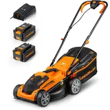 LAWNMASTER CLMF2434G Akku-Rasenmäher 24V Max 2x4.0Ah Batterie, 34cm, 300m2 Mulchen 32L, 20-70mm 6-Stufige Schnitthöhenverstellung