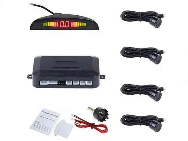 Ultraschall-Einparkhilfe mit vier Sensoren und LED-Display, schwarz oder grau
