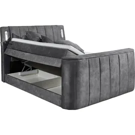 ed exciting design Boxspringbett ED EXCITING DESIGN "Dallas", grau (anthrazit, salvador 15 anthrazit), B:186cm L:244cm, 100% Polyester, Komplettbetten, Boxspringbett, inkl. Topper, LED-Beleuchtung, TV Halterung und zwei Bettkästen