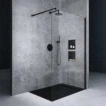 mai & mai Duschwand für Dusche Duschabtrennung 110x200cm Walk-In Schwarz ESG-Sicherheitsglas 10mm NANO Glas BRAM3 Bremen2K