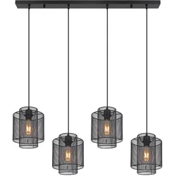 Esszimmertisch Lampe Hängelampe Wohnzimmer Industrial  Hängeleuchte schwarz Metall 4 flammig, Gitter Design, 4x E27, LxH 98x120 cm