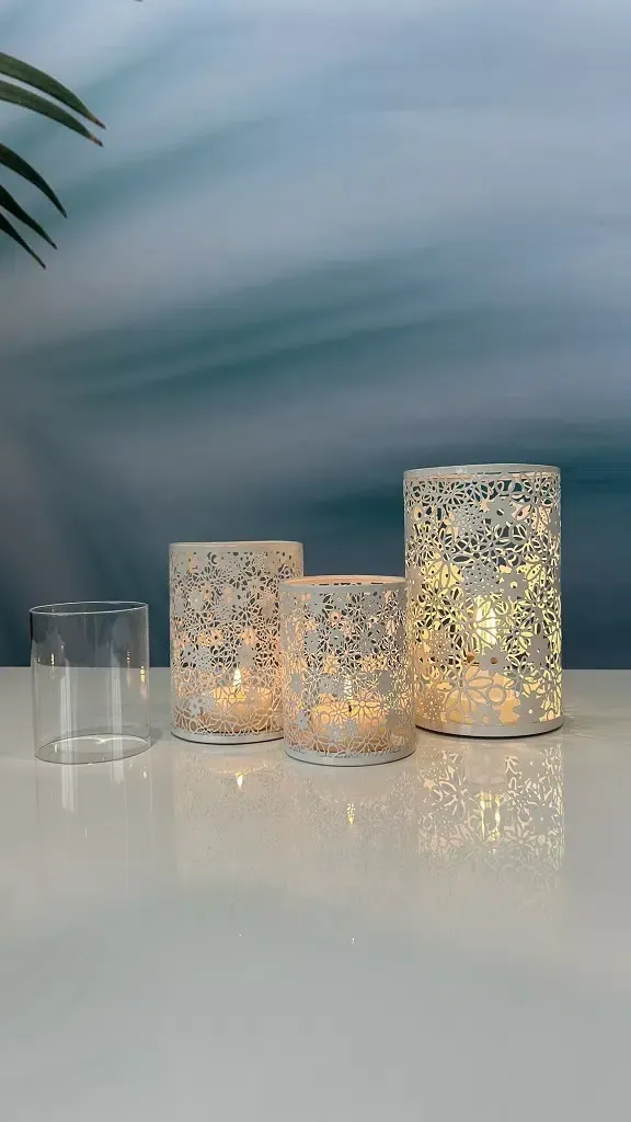 Metall Windlicht Fiori 11,5cm creme