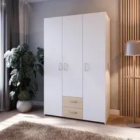 Forte ECONOBOX Kleiderschrank 120, 3-türiger Drehtürenschrank mit 2 Schubladen