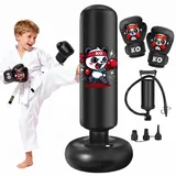Boxsack Kinder Ninonly 130cm Panda Muster Standboxsack Kinder mit Boxhandschuhen Üben von Karate,Taekwondo für Jungen und Mädchen (Schwarz)