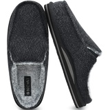 ONCAI Hausschuhe Herren Komfort Plüsch Pantoffeln Streifen Orthopädische Hüttenschuhe Wärme Flauschig Slippers mit Memory Foam Rutschfest Gummisohle Schwarz Größe 48 - 48 EU